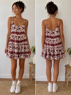 RARE Brandy Melville Jada Tiered Rose Floral Mini Dress OS